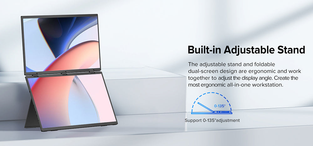 UPERFECT Delta 15.6-inch Dual Screen Portable Folding Monitor, 1920*1080 FHD IPS Screen, 60Hz Refresh Rate, 1000:1 Contrast Ratio, 360° Folding, Built-in Speaker, Built-in Stand & VESA Mountable, 2*Full-Featured Type-C, 2* mini HDMI - EU Plug