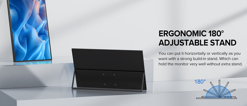 UPERFECT UMax22 22-inch Portable Monitor, 60Hz Refresh Rate, 2560*1440 IPS Screen, 100% sRGB, FreeSync, Built-in Speakers, Driver Free, HDR, Low Blue Light, 180° Adjustable Stand, 2*USB-C, 1*Mini HDMI, 1*Micro USB-B OTG, 1*Audio Jack - EU Plug