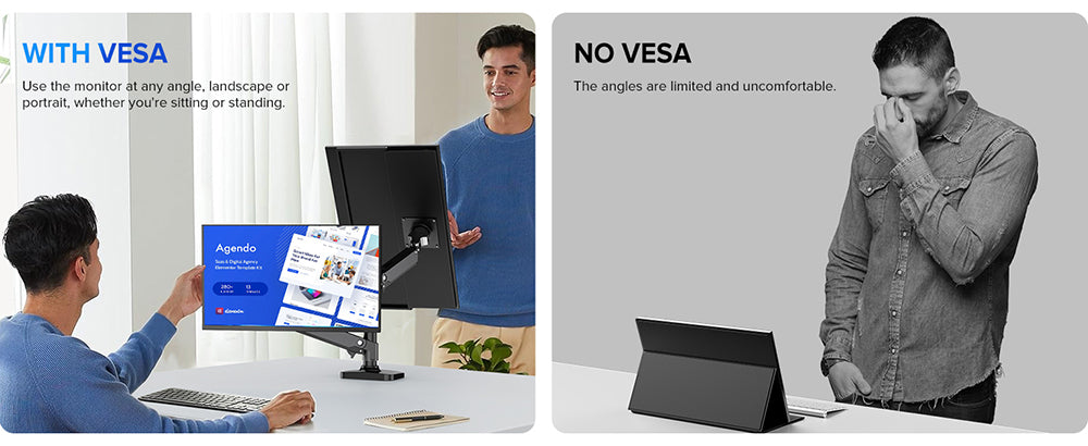 UPERFECT UMax22 22-inch Portable Monitor, 60Hz Refresh Rate, 2560*1440 IPS Screen, 100% sRGB, FreeSync, Built-in Speakers, Driver Free, HDR, Low Blue Light, 180° Adjustable Stand, 2*USB-C, 1*Mini HDMI, 1*Micro USB-B OTG, 1*Audio Jack - EU Plug