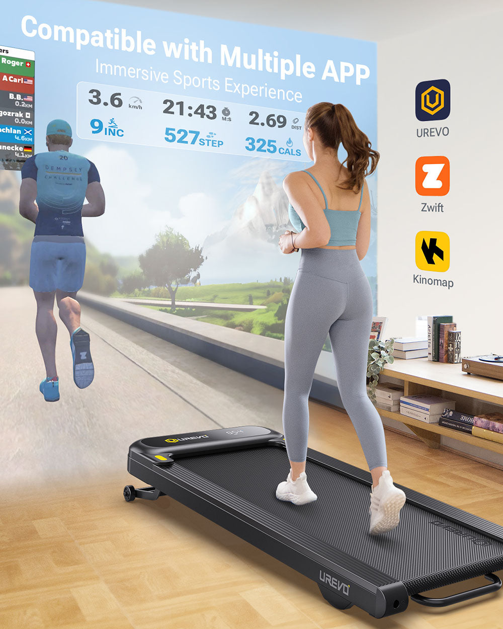 UREVO 3S Smart Walking Treadmill, 9-Level Auto Incline, 0.8-6KM/h Speed, 120kg Load-Bearing, LED Display, App Control