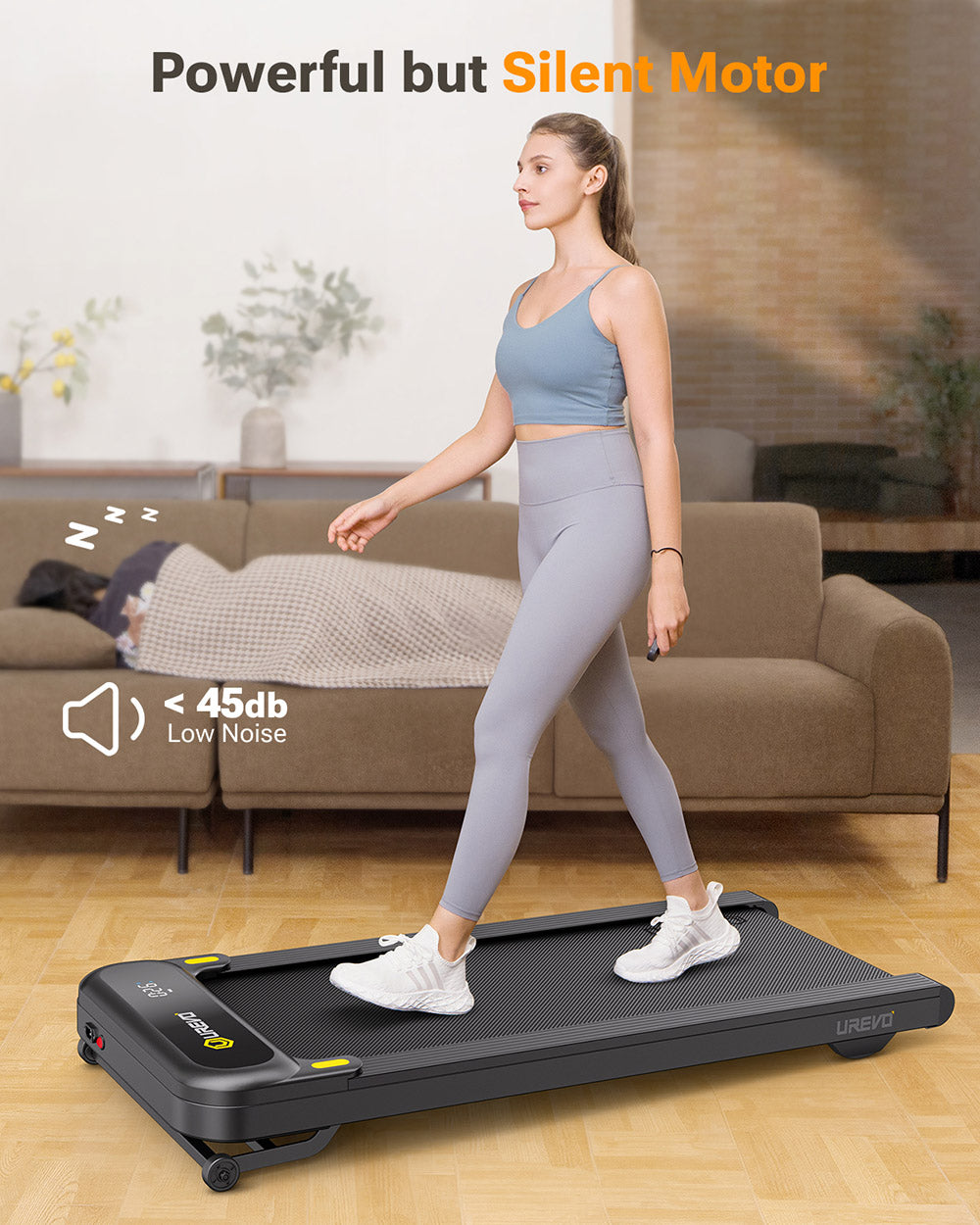 UREVO 3S Smart Walking Treadmill, 9-Level Auto Incline, 0.8-6KM/h Speed, 120kg Load-Bearing, LED Display, App Control