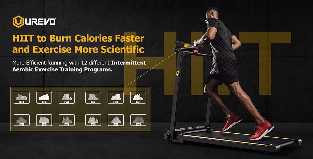 UREVO URTM006 Foldi mini Treadmill, Max Speed 1-10km/h, Walking Area 105*40cm, Max Load 100kg, 12 Built-in HIIT Programs