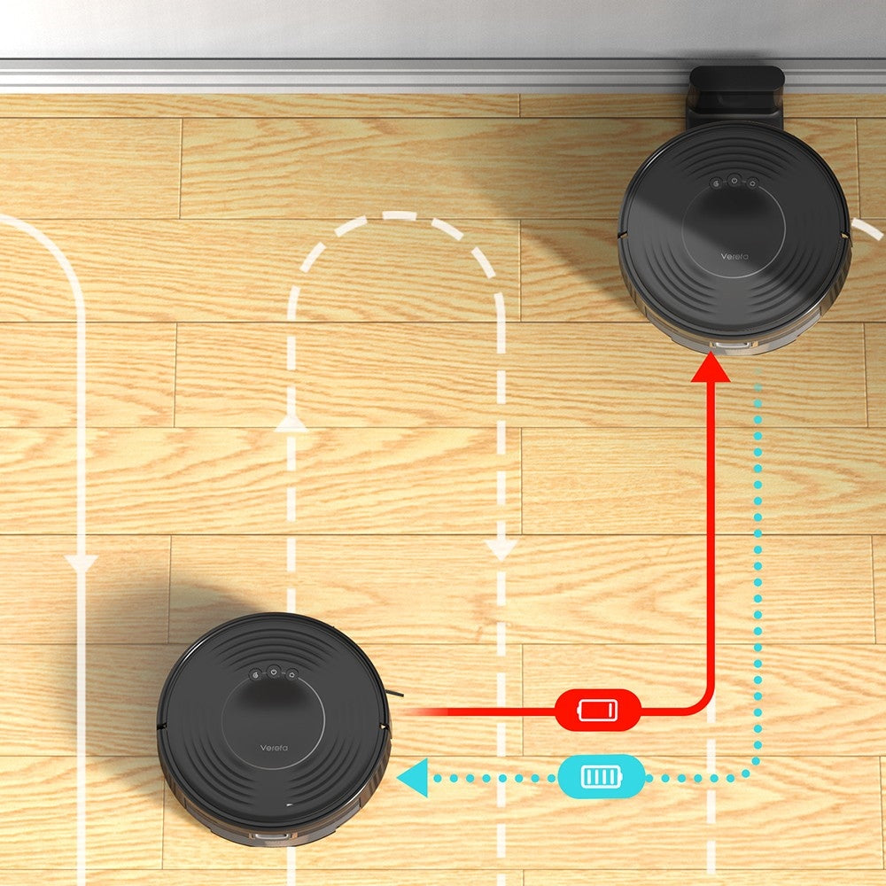 Verefa V60m Lite Robot Vacuum Cleaner, 2700Pa Max Suction, 2 in 1 Vacuuming Mopping, 250ml Dust Box, Max 150 Mins Runtime, App/Voice Control - Black