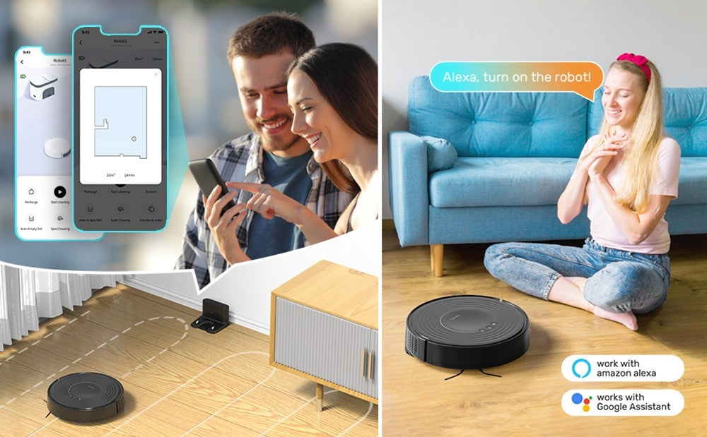 Verefa V60m Lite Robot Vacuum Cleaner, 2700Pa Max Suction, 2 in 1 Vacuuming Mopping, 250ml Dust Box, Max 150 Mins Runtime, App/Voice Control - Black