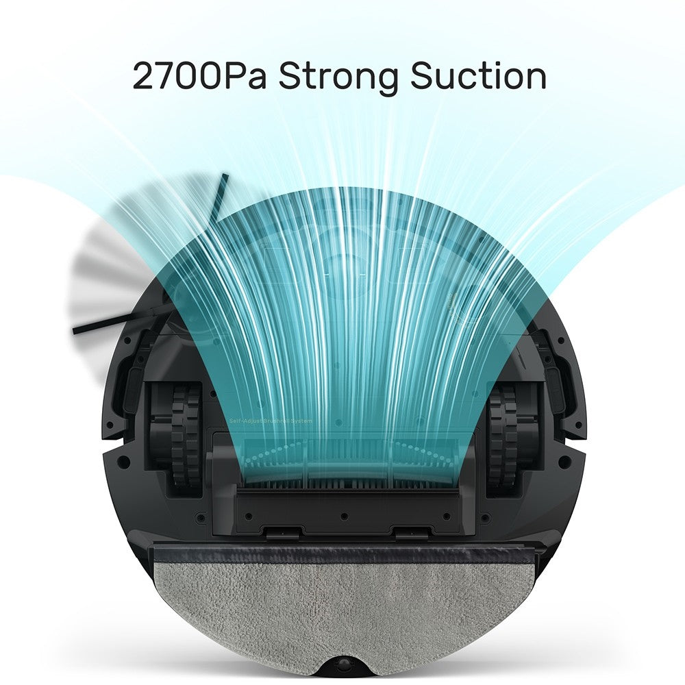 Verefa V60m Lite Robot Vacuum Cleaner, 2700Pa Max Suction, 2 in 1 Vacuuming Mopping, 250ml Dust Box, Max 150 Mins Runtime, App/Voice Control - Black