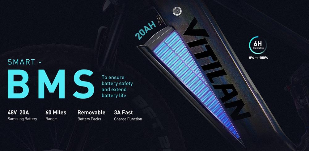 Vitilan T7 Mountain Electric Bike, 26*4.0-inch CST Fat Tires 750W Bafang Motor 48V 20Ah Battery 28mph Max Speed 80miles Max Range Backlit LCD Display Front & Rear Hydraulic Disc Brakes SHIMANO 8-Speed - Black