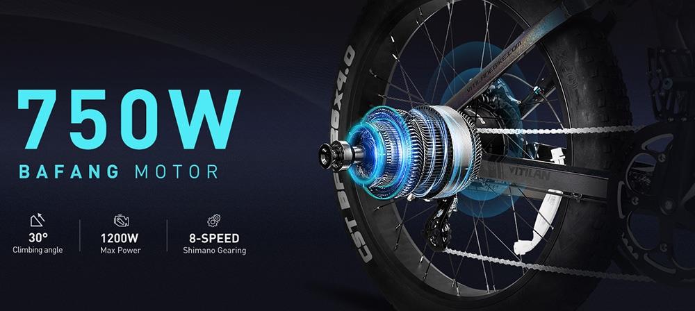 Vitilan T7 Mountain Electric Bike, 26*4.0-inch CST Fat Tires 750W Bafang Motor 48V 20Ah Battery 28mph Max Speed 80miles Max Range Backlit LCD Display Front & Rear Hydraulic Disc Brakes SHIMANO 8-Speed - Black