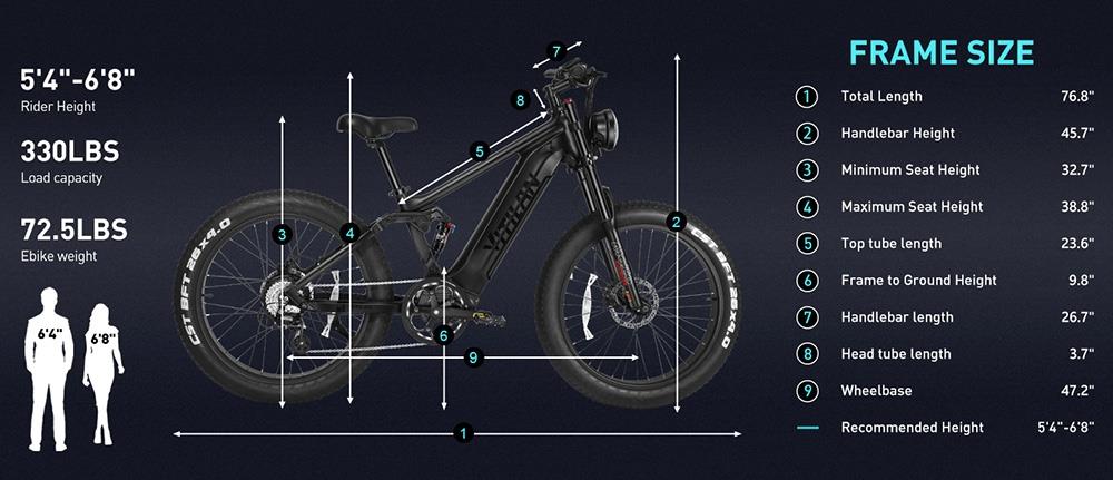 Vitilan T7 Mountain Electric Bike, 26*4.0-inch CST Fat Tires 750W Bafang Motor 48V 20Ah Battery 28mph Max Speed 80miles Max Range Backlit LCD Display Front & Rear Hydraulic Disc Brakes SHIMANO 8-Speed - Black
