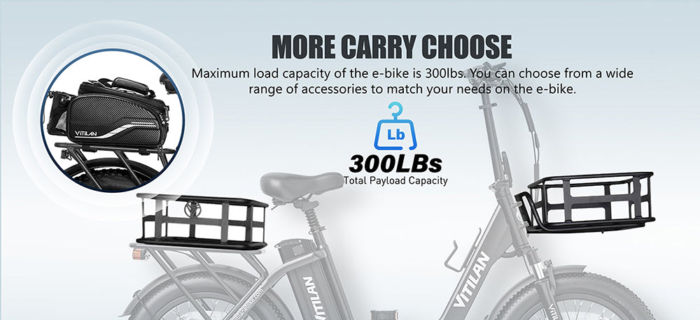 Vitilan U3 Electric Bike, 750W Motor, 48V 13AH Battery, 20*4.0-inch Tires, 45km/h Max Speed, 65km Max Range, Mechanical Disc Brake, Suspension Front Fork, Shimano 7 Speed, LCD Display - Black