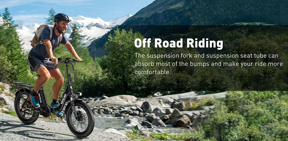 Vitilan U3 Electric Bike, 750W Motor, 48V 13AH Battery, 20*4.0-inch Tires, 45km/h Max Speed, 65km Max Range, Mechanical Disc Brake, Suspension Front Fork, Shimano 7 Speed, LCD Display - Black