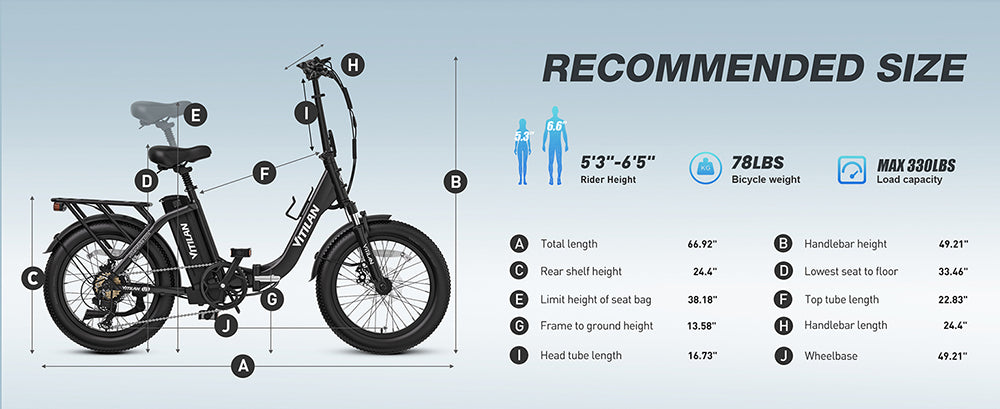 Vitilan U3 Electric Bike, 750W Motor, 48V 13AH Battery, 20*4.0-inch Tires, 45km/h Max Speed, 65km Max Range, Mechanical Disc Brake, Suspension Front Fork, Shimano 7 Speed, LCD Display - Black