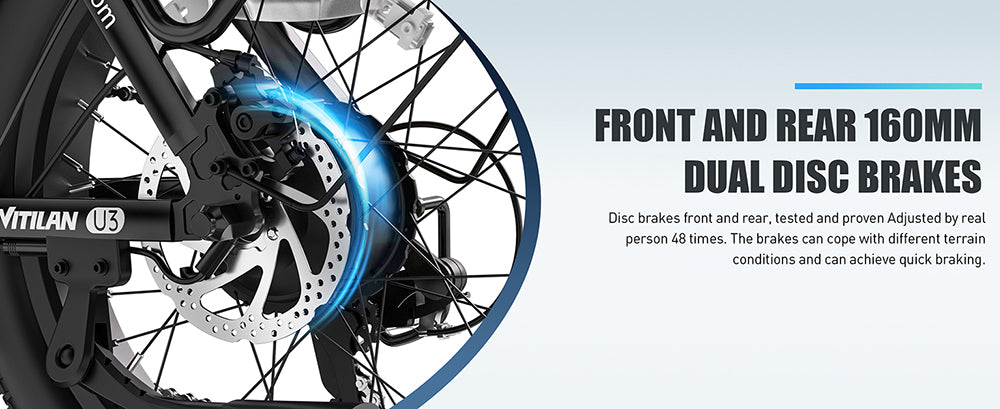 Vitilan U3 Electric Bike, 750W Motor, 48V 13AH Battery, 20*4.0-inch Tires, 45km/h Max Speed, 65km Max Range, Mechanical Disc Brake, Suspension Front Fork, Shimano 7 Speed, LCD Display - Black