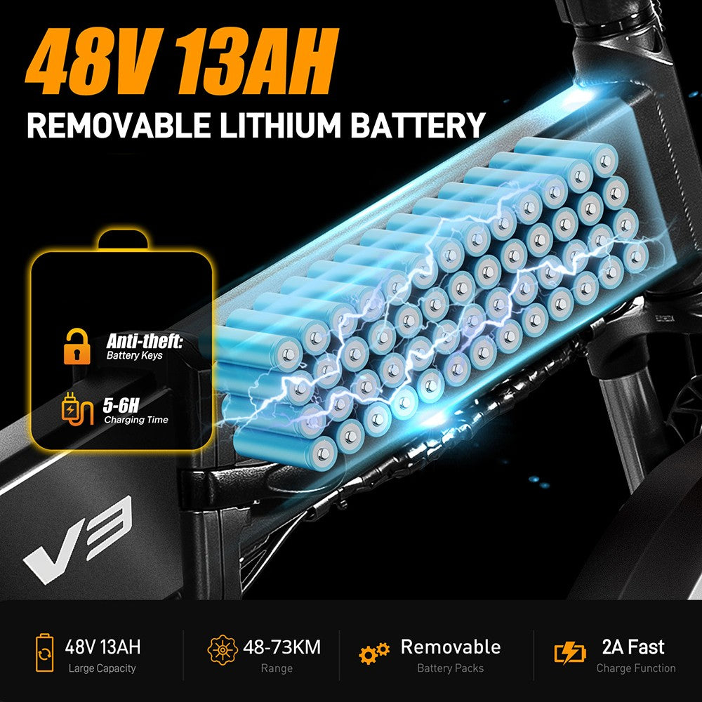 Vitilan V3 2.0 Electric Bike, 750W Motor, 48V 13Ah Battery, 26*4.0-inch CST Fat Tires, 45km/h Max Speed, 73km Range, Hydraulic Disc Brake, Suspension Front Fork, Shimano 7-speed, Color Display - Black