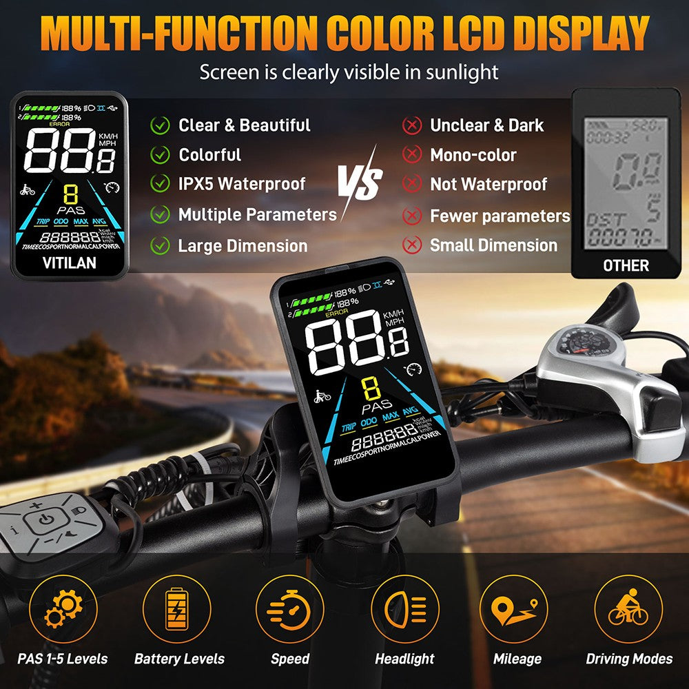 Vitilan V3 2.0 Electric Bike, 750W Motor, 48V 13Ah Battery, 26*4.0-inch CST Fat Tires, 45km/h Max Speed, 73km Range, Hydraulic Disc Brake, Suspension Front Fork, Shimano 7-speed, Color Display - Black