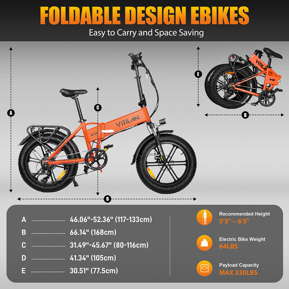 Vitilan V3 2.0 Electric Bike, 750W Motor, 48V 13Ah Battery, 26*4.0-inch CST Fat Tires, 45km/h Max Speed, 73km Range, Hydraulic Disc Brake, Suspension Front Fork, Shimano 7-speed, Color Display - Black