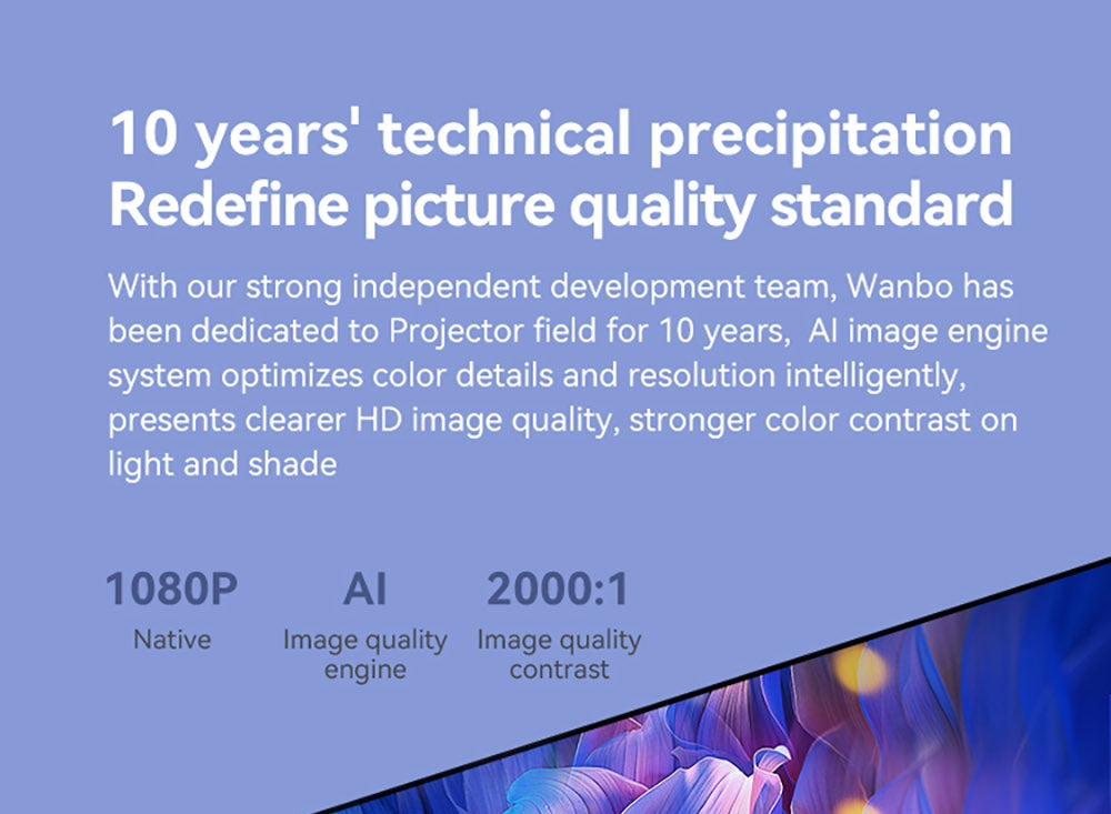 WANBO X2 Max Projector, 1080P, Android 9.0, Dual-Band Wifi 6, Bluetooth 5.0, Auto-Focus, Four Directional Keystone Corre