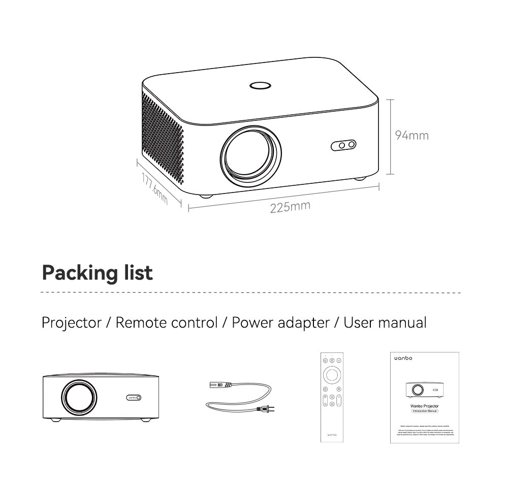 WANBO X2 Pro Projector, Dual-Band Wifi 6, Bluetooth 5.0, Android 9.0 - EU Plug