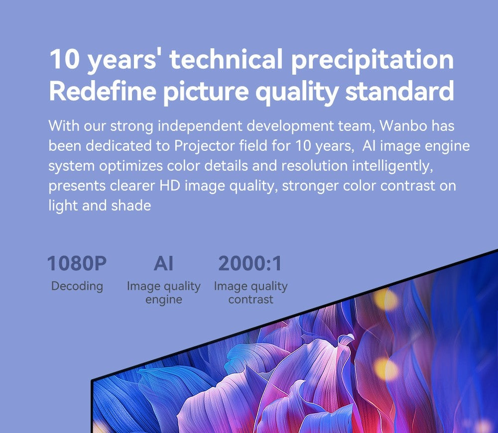WANBO X2 Pro Projector, Dual-Band Wifi 6, Bluetooth 5.0, Android 9.0 - EU Plug
