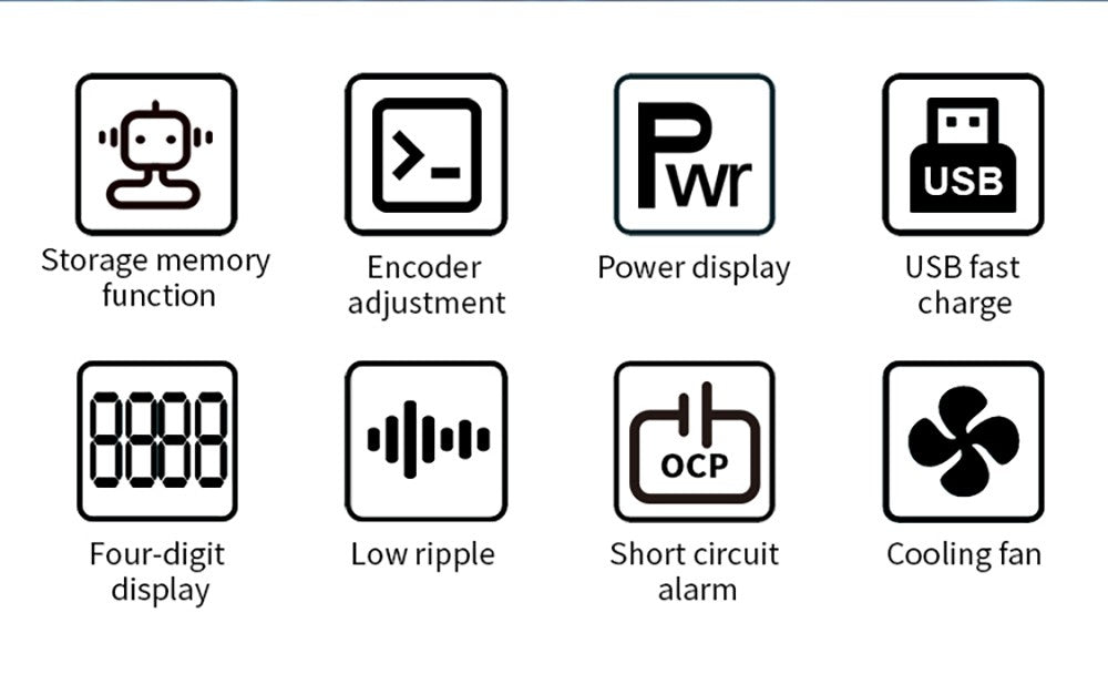Wanptek APS305H Programmable Regulated DC Power Supply, 30V 5A, Storage Memory Function, Encoder Adjustment, USB Fast Charge, 4-Digit Display, Low Ripple, Cooling Fan Black - EU Plug