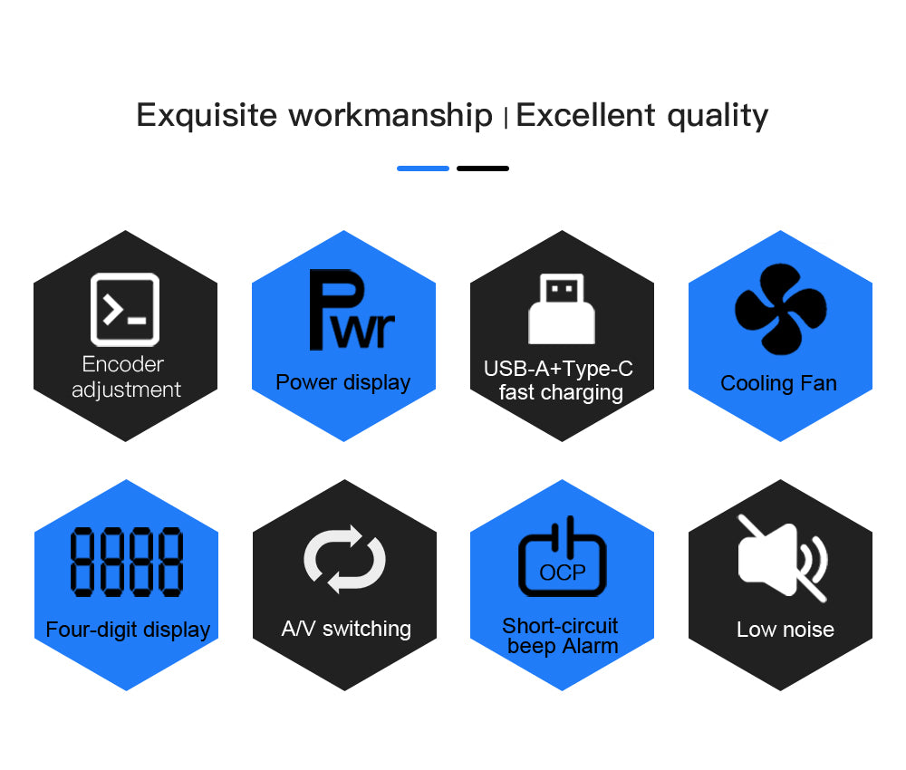 WANPTEK TPS1602 Adjustable Regulated DC Power Supply, 160V 2A, Encoder Adjustment, USB Type-C Fast Charging, 4-Digit Display, Low Noise, A/V Switching, Cooling Fan White - UK Plug