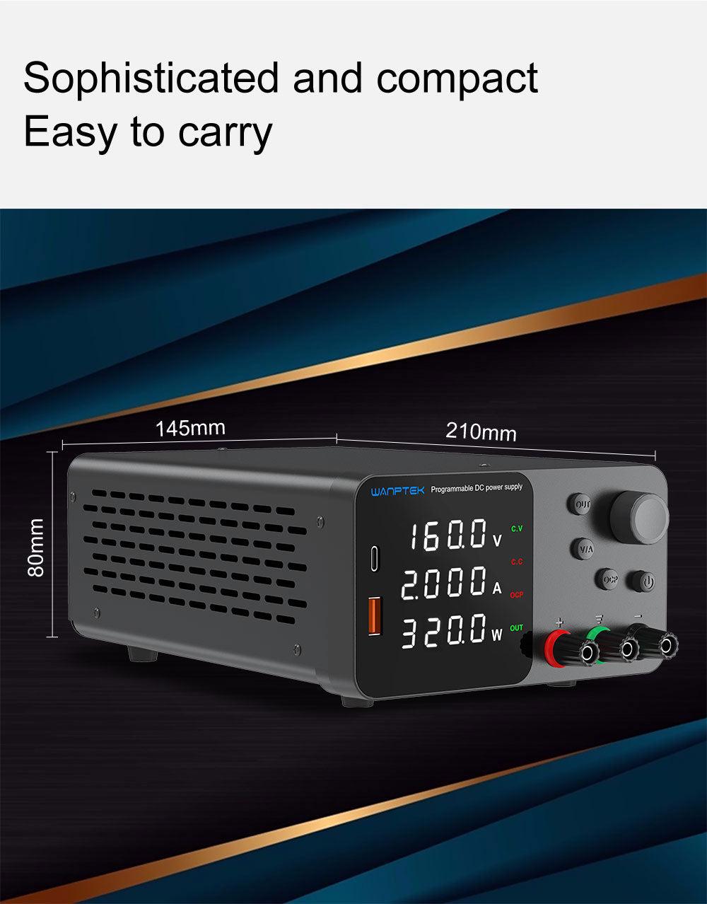 WANPTEK TPS1602 Adjustable Regulated DC Power Supply, 160V 2A, Encoder Adjustment, USB Type-C Fast Charging, 4-Digit Display, Low Noise, A/V Switching, Cooling Fan White - UK Plug