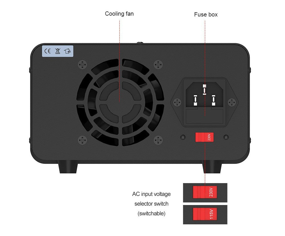 WANPTEK TPS3010 Adjustable Regulated DC Power Supply, 30V 10A, Encoder Adjustment, USB Type-C Fast Charge, 4-Digit Display, Low Noise, A/V Switching, Cooling Fan White - UK Plug