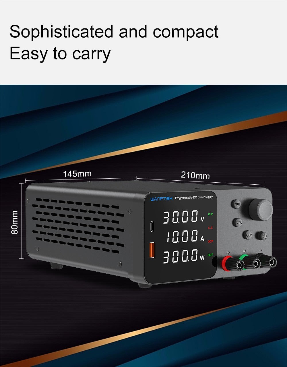 WANPTEK TPS3010 Adjustable Regulated DC Power Supply, 30V 10A, Encoder Adjustment, USB Type-C Fast Charge, 4-Digit Display, Low Noise, A/V Switching, Cooling Fan White - UK Plug