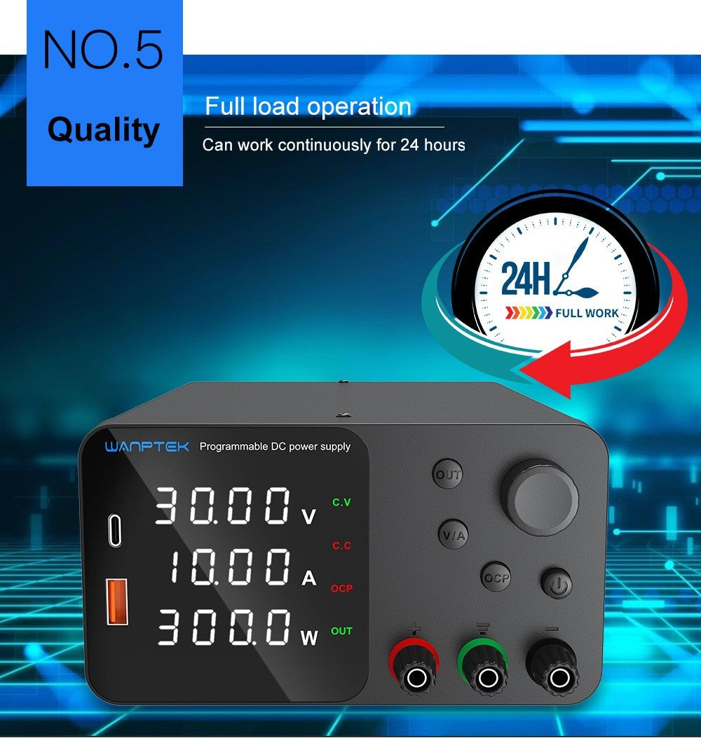 WANPTEK TPS3010 Adjustable Regulated DC Power Supply, 30V 10A, Encoder Adjustment, USB Type-C Fast Charge, 4-Digit Display, Low Noise, A/V Switching, Cooling Fan White - UK Plug