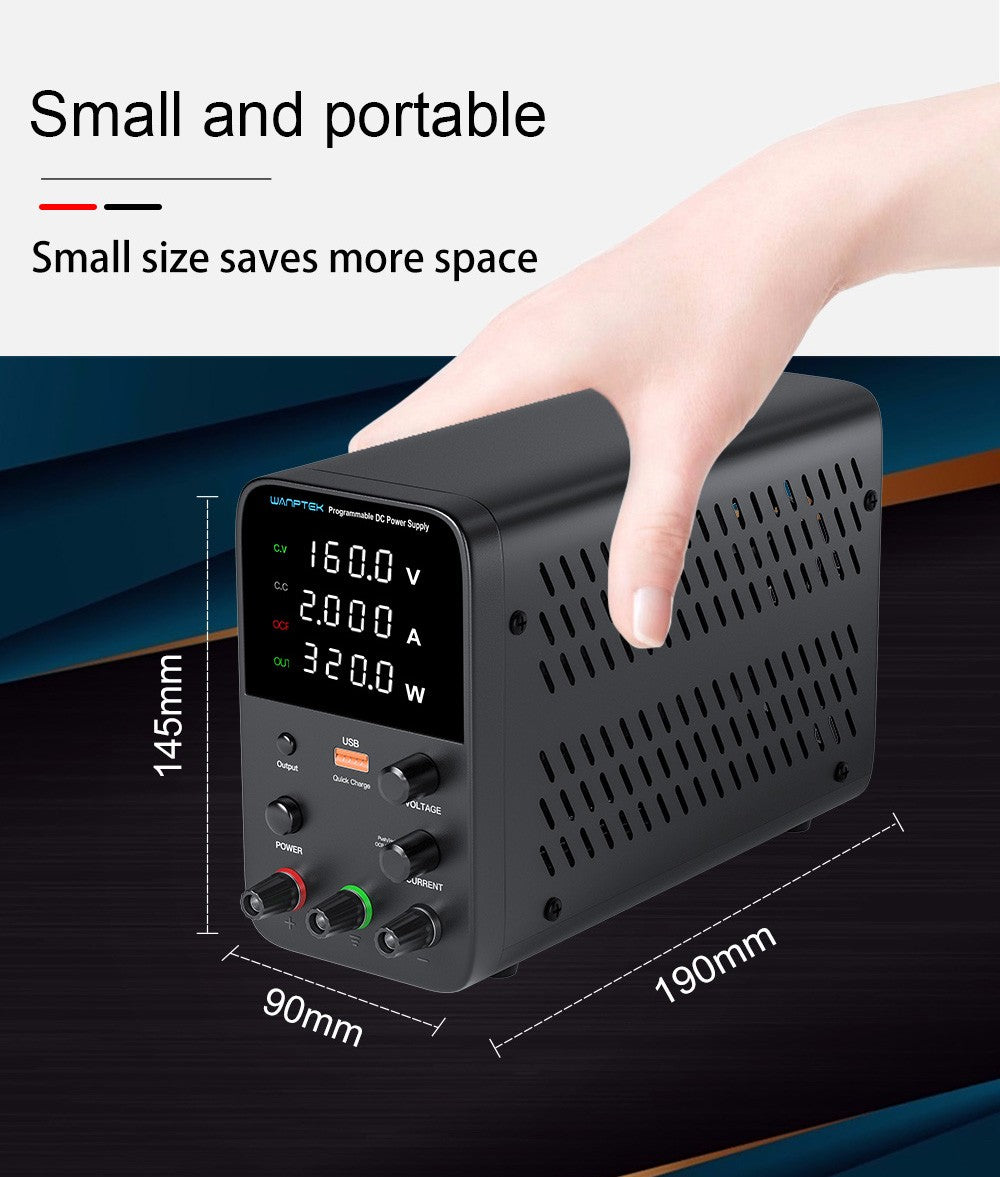 WANPTEK WPS1602 Programmable Regulated DC Power Supply, 160V 2A, Encoder Adjustment, USB Fast Charge, Intelligent Temperature Control, 4-Digit Display, Low Ripple, Low Noise White - UK Plug