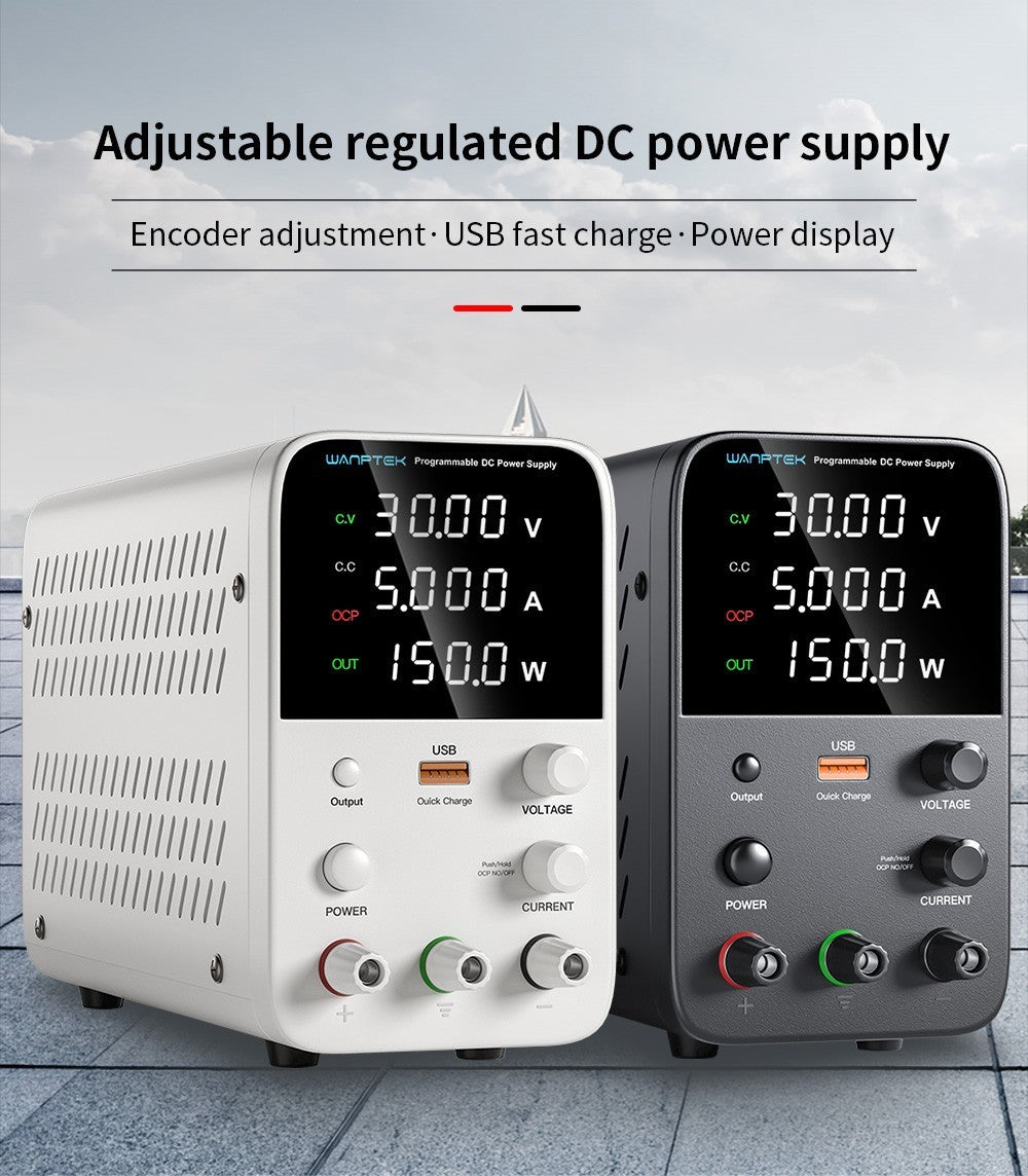 Wanptek WPS305 Programmable Regulated DC Power Supply, 30V 5A, Encoder Adjustment, USB Fast Charge, Intelligent Temperature Control, 4-Digit Display, Low Ripple, Low Noise Black - EU Plug