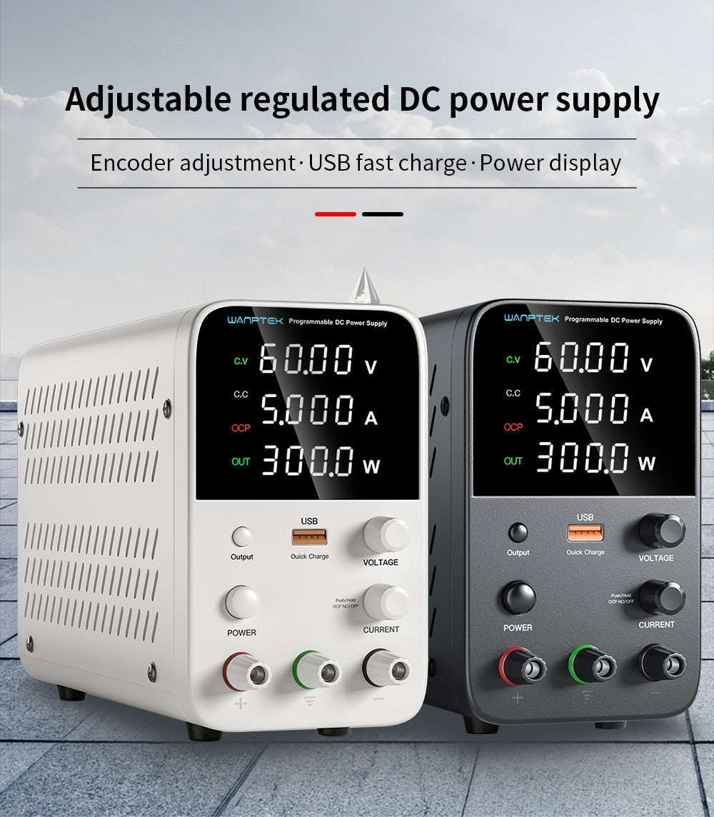 WANPTEK WPS605 Programmable Regulated DC Power Supply, 60V 5A, Encoder Adjustment, USB Fast Charge, Intelligent Temperature Control, 4-Digit Display, Low Ripple, Low Noise Black - UK Plug