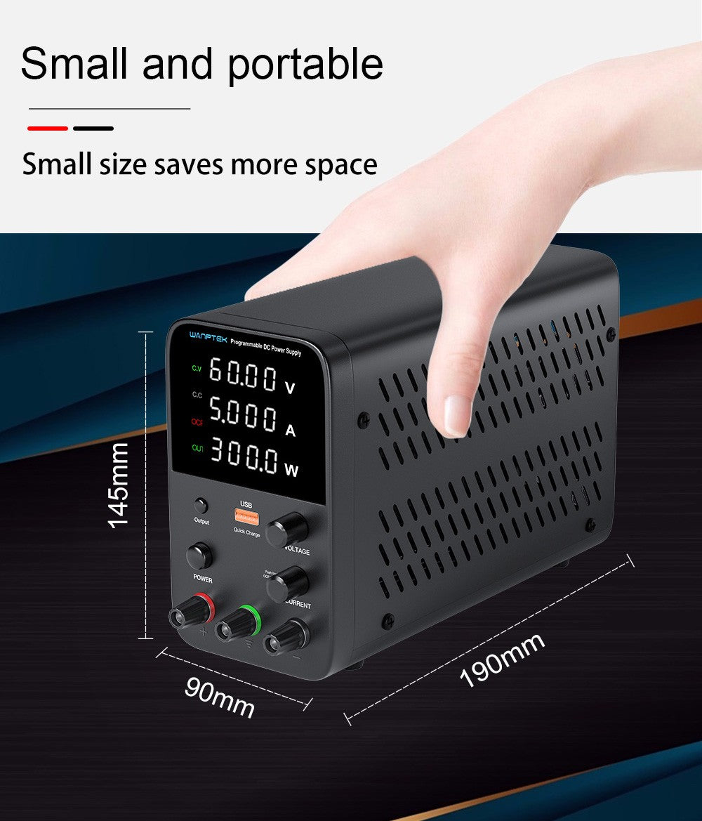WANPTEK WPS605 Programmable Regulated DC Power Supply, 60V 5A, Encoder Adjustment, USB Fast Charge, Intelligent Temperature Control, 4-Digit Display, Low Ripple, Low Noise Black - UK Plug