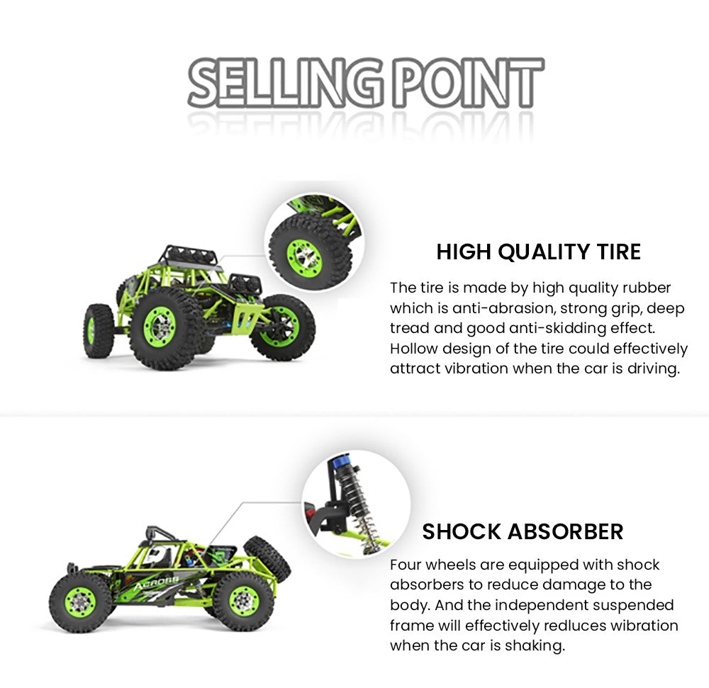 Wltoys 12427 1/12 Full Scale RC Car Off-road 540 Brushed Motor 50km/h Max Speed - 2 Batteries