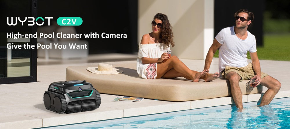 WYBOT C2 Vision Cordless Pool Robot Vacuum, Debris Detection with AI Camera, 8-in-1 Master Cleaning, Two-Layer Filtration, Brushless Motors for Powerful Suction, for Pools up to 1940Sq.ft, Black Green