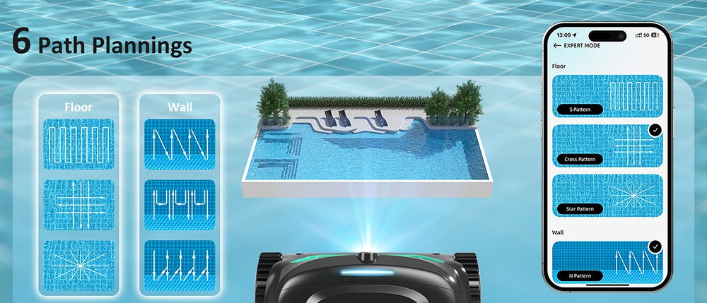 WYBOT C2 Vision Cordless Pool Robot Vacuum, Debris Detection with AI Camera, 8-in-1 Master Cleaning, Two-Layer Filtration, Brushless Motors for Powerful Suction, for Pools up to 1940Sq.ft, Black Green