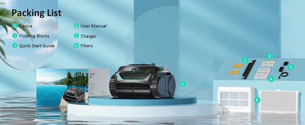 WYBOT C2 Vision Cordless Pool Robot Vacuum, Debris Detection with AI Camera, 8-in-1 Master Cleaning, Two-Layer Filtration, Brushless Motors for Powerful Suction, for Pools up to 1940Sq.ft, Black Green