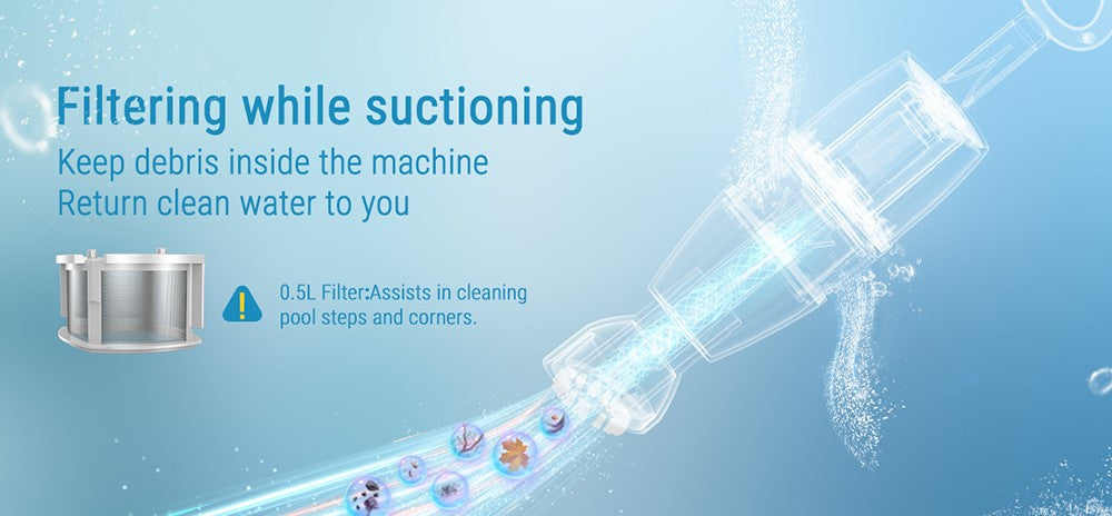 WYBOT HJ10P Handheld Pool Vacuum, Telescopic Pole Included, 25L/min Powerful Suction, 5200mAh Large Battery, Max. 60min Runtime, 0.5L Filter