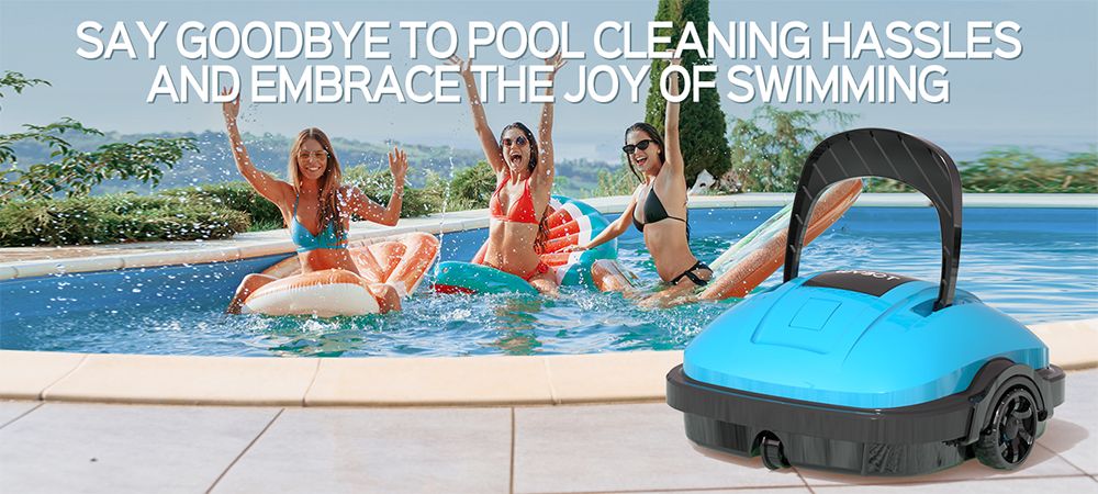 WYBOT WY1102 Cordless Pool Robot Vacuum, Dual Motor, Max 50min Runtime, Up to 525sq.ft, for Flat-bottom Pools, Blue