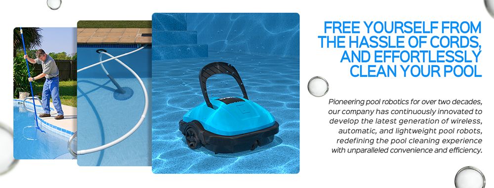 WYBOT WY1102 Cordless Pool Robot Vacuum, Dual Motor, Max 50min Runtime, Up to 525sq.ft, for Flat-bottom Pools, Blue