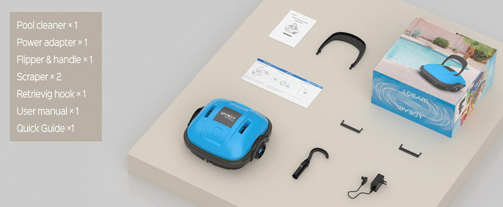 WYBOT WY1102 Cordless Pool Robot Vacuum, Dual Motor, Max 50min Runtime, Up to 525sq.ft, for Flat-bottom Pools, Blue