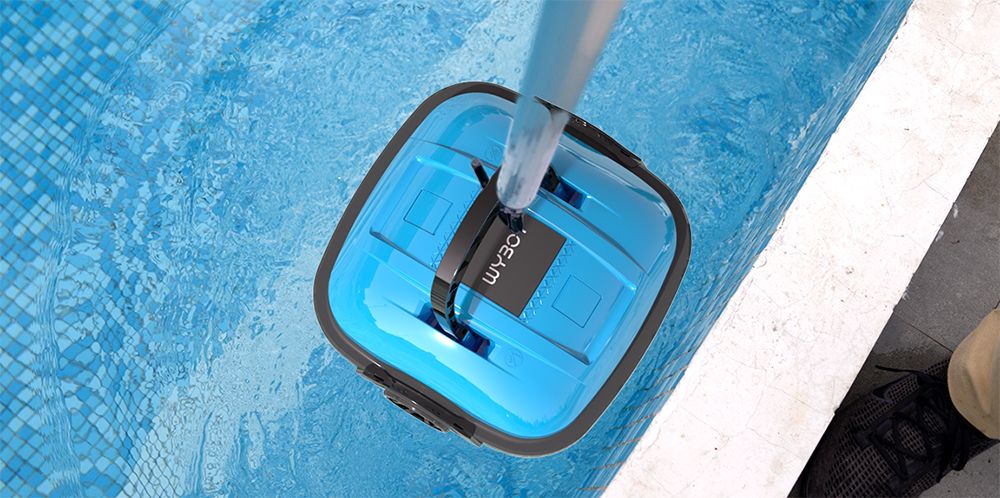 WYBOT WY1102 Cordless Pool Robot Vacuum, Dual Motor, Max 50min Runtime, Up to 525sq.ft, for Flat-bottom Pools, Blue