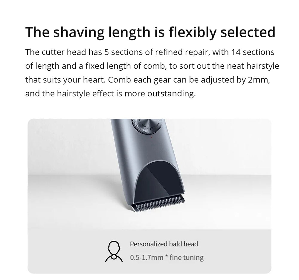 Xiaomi Mijia Hair Clipper 2 Rechargeable Trimmer, Dual-Speed Control, High Hardness Blade, Up to 180 Mins Runtime, Digital Display, IPX7 Waterproof