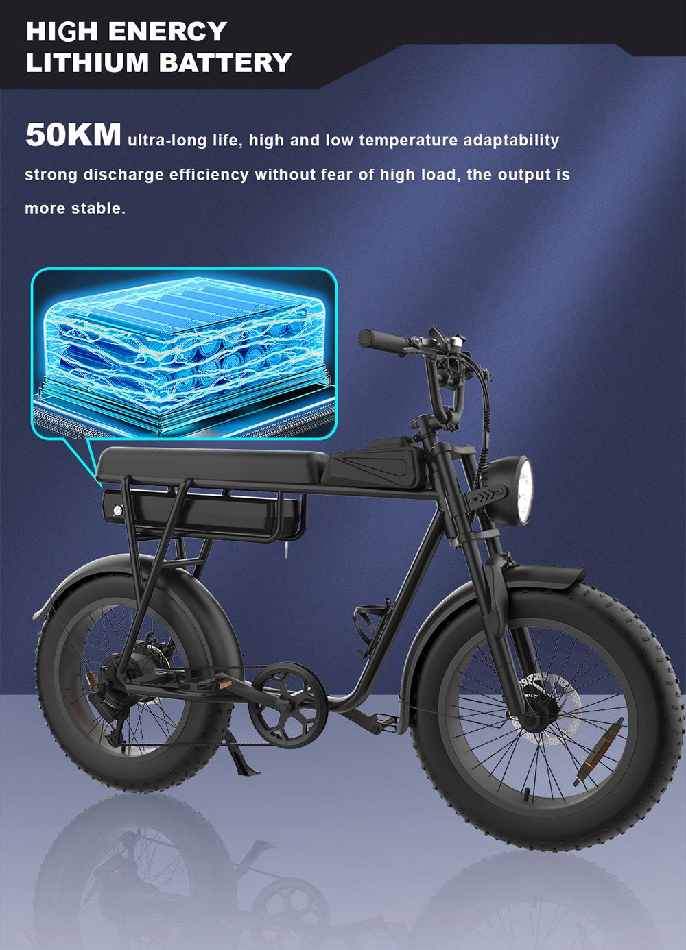 YAMALI FXH-006 Electric Bike, 350W Motor, 48V 18Ah Battery, 20*4'' Fat Tires, 40km/h Max Speed, 50km Range, Shimano 7 Speed, Front & Rear Mechanical Disc Brakes, Shimano 7 Speed, LCD Display - Black