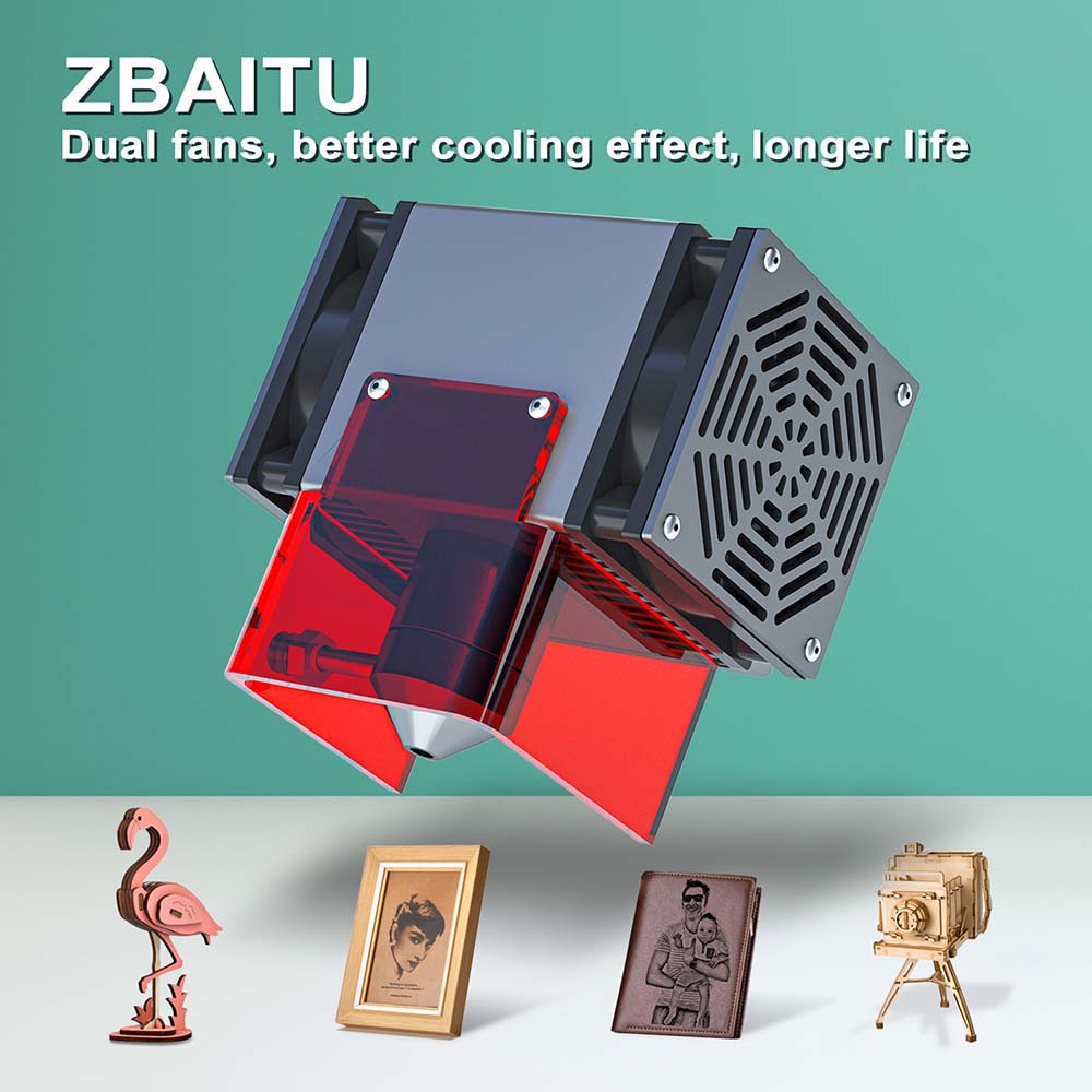 ZBAITU F20-VF 20W Laser Module, Air Assist, Fixed-focus, 0.08x0.08mm Spot, 0.01mm Accuracy, Dual Fans
