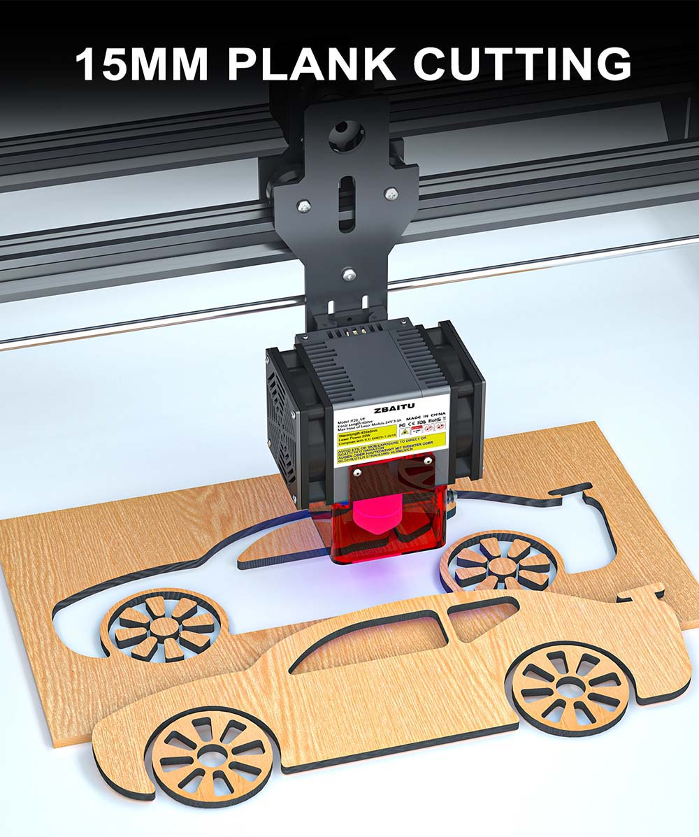 ZBAITU F20-VF 20W Laser Module, Air Assist, Fixed-focus, 0.08x0.08mm Spot, 0.01mm Accuracy, Dual Fans