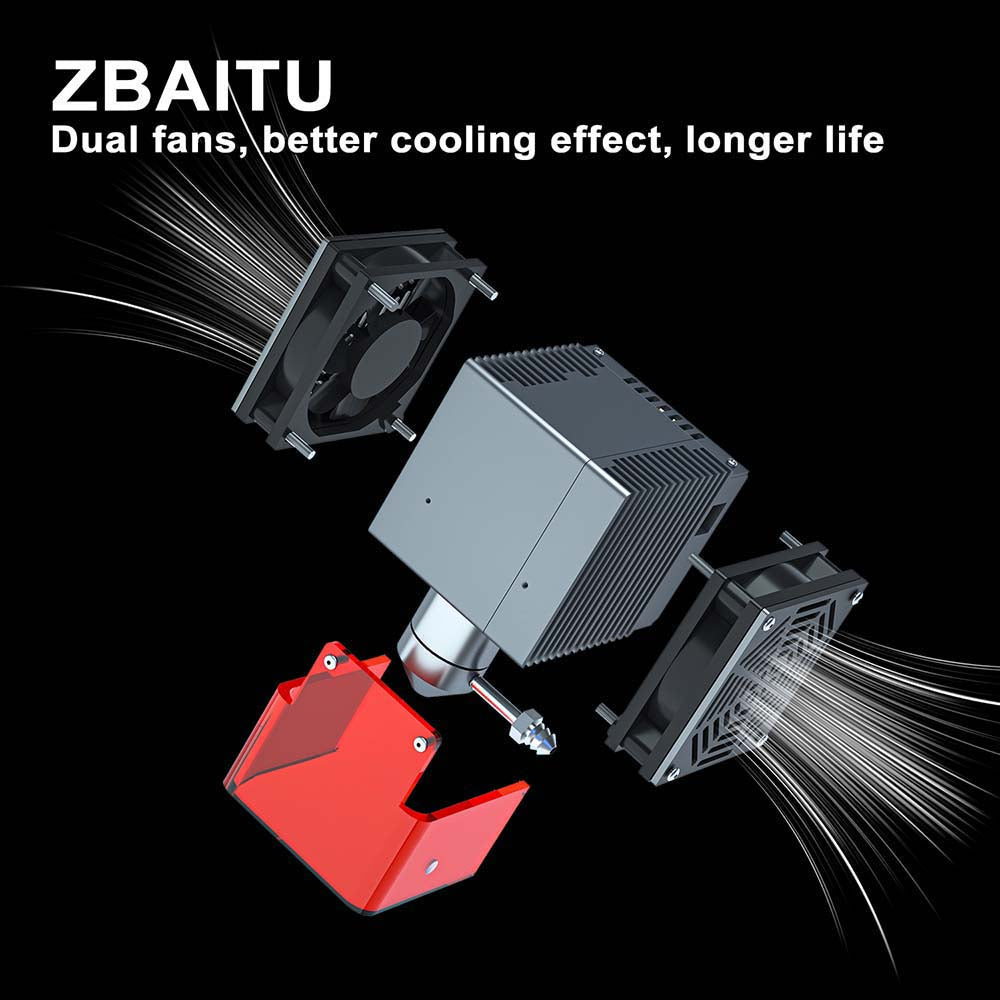 ZBAITU F20-VF 20W Laser Module, Air Assist, Fixed-focus, 0.08x0.08mm Spot, 0.01mm Accuracy, Dual Fans