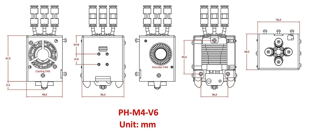 ZONESTAR M4V6 4-in-1-out Mix Color Hotend Assembly, with Four Colors Printhead Nozzle, for Z9V5 Series 3D Printer